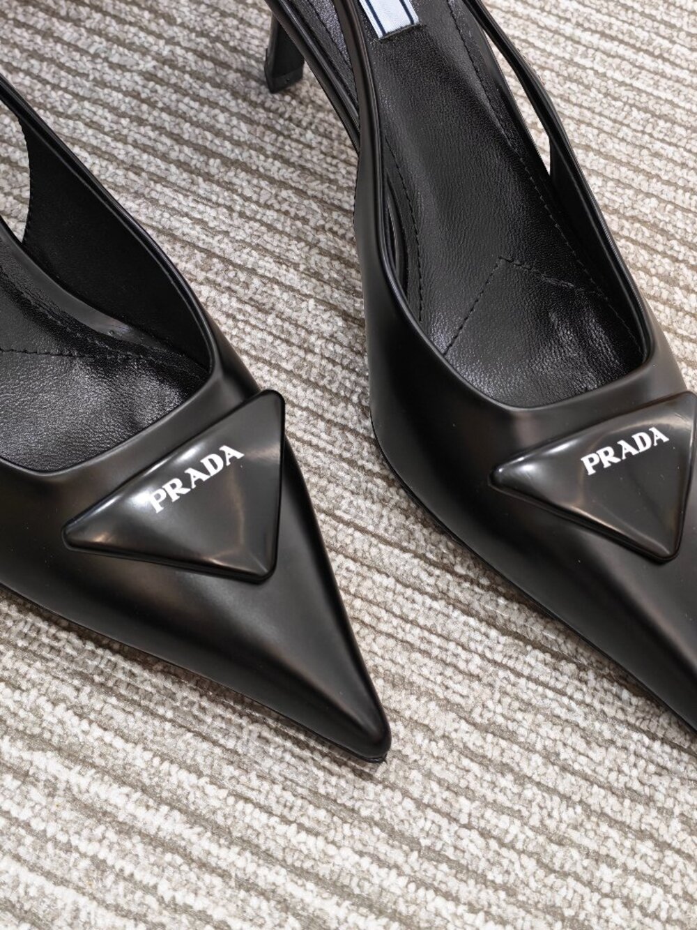 Prada Black Leather Pointed Toe Slingback Kitten Heels - Picture 3 of 7